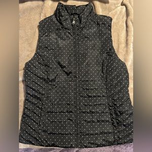 Talbots Large puffer vest black with white polka dots